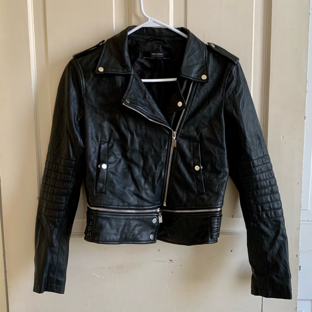 ZARA black vegan leather biker jacket